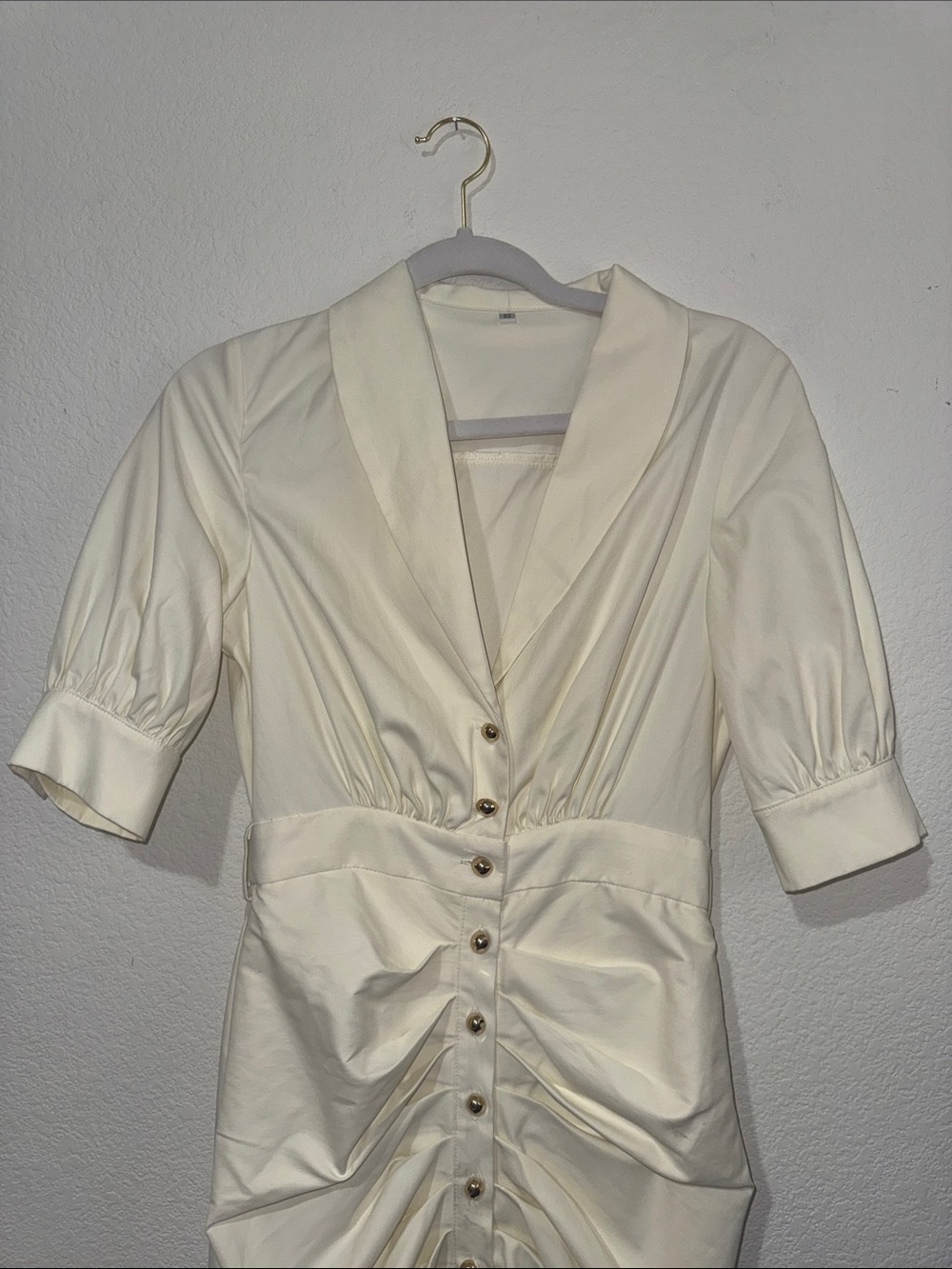 Ivory Ruched Button-Front Midi Dress - Picture 3 of 4